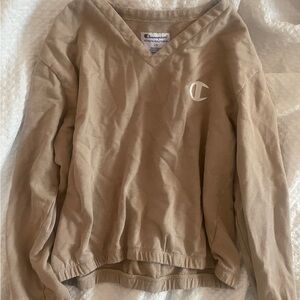 Champion Tan V-Neck Sweater Classic Knit